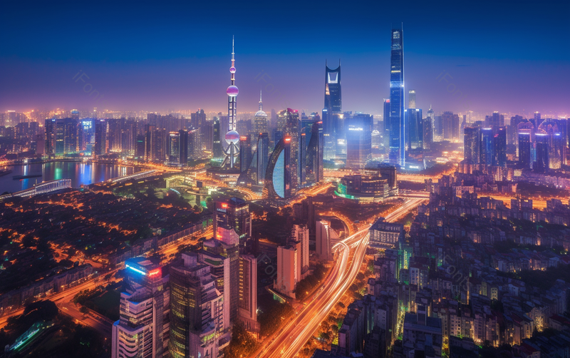 荣华现代都市城市上海东方明珠高楼大厦灯光车流光轨夜景摄影,高清,摄影图,摄影图片,图片大全,摄影图免费下载